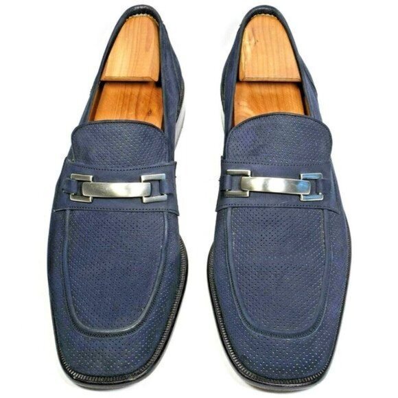 European PELLE Line Blue Suede Bit Loafers Mens 9.5M Designer Dress Shoes Spain - Picture 6 of 8